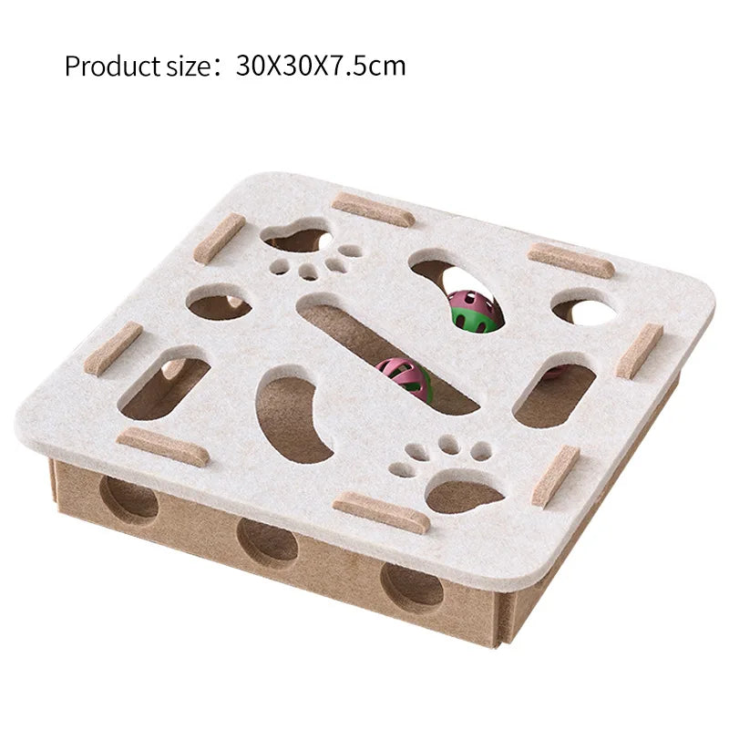 Interactive Cat Puzzle Toy – Felt Tunnel Maze Box with Bell Ball for Indoor Play