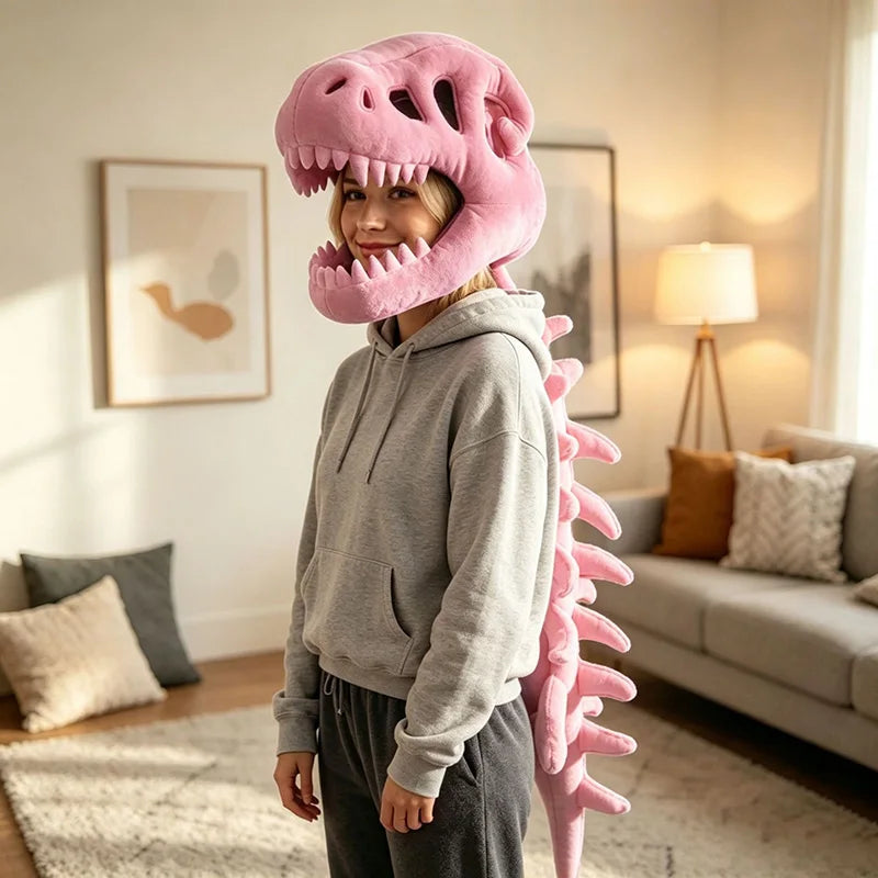 Funny T-Rex Skeleton Plush Hat – Dinosaur Bone Fossil Costume Headwear