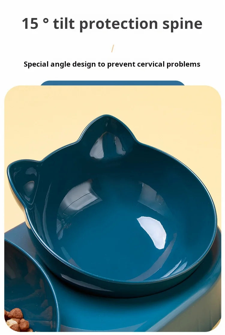3-in-1 Tilted Cat Bowl Set with Gravity Water Feeder – Neck Protection Pet Feeding Station