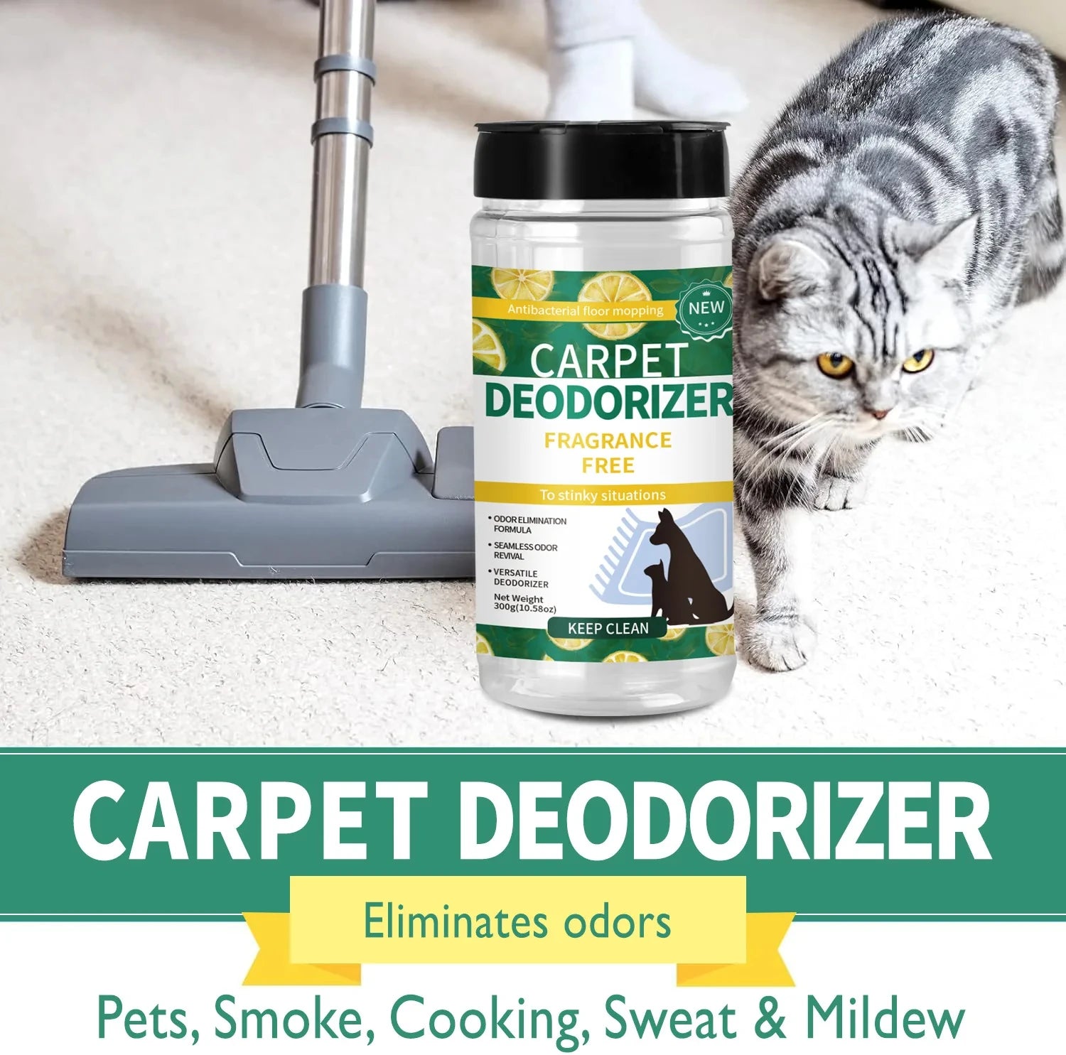 Carpet Deodorizing Powder – Powerful Pet Odor Eliminator & Lemon Carpet Freshener for Rugs, Sofas & Mattresses