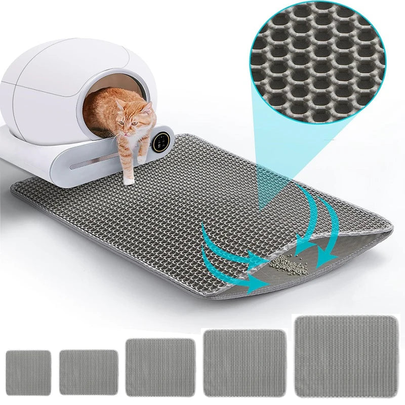 Large Waterproof Double Layer Cat Litter Mat – EVA Honeycomb Litter Trapper with Non-Slip Base for Cats and Kittens