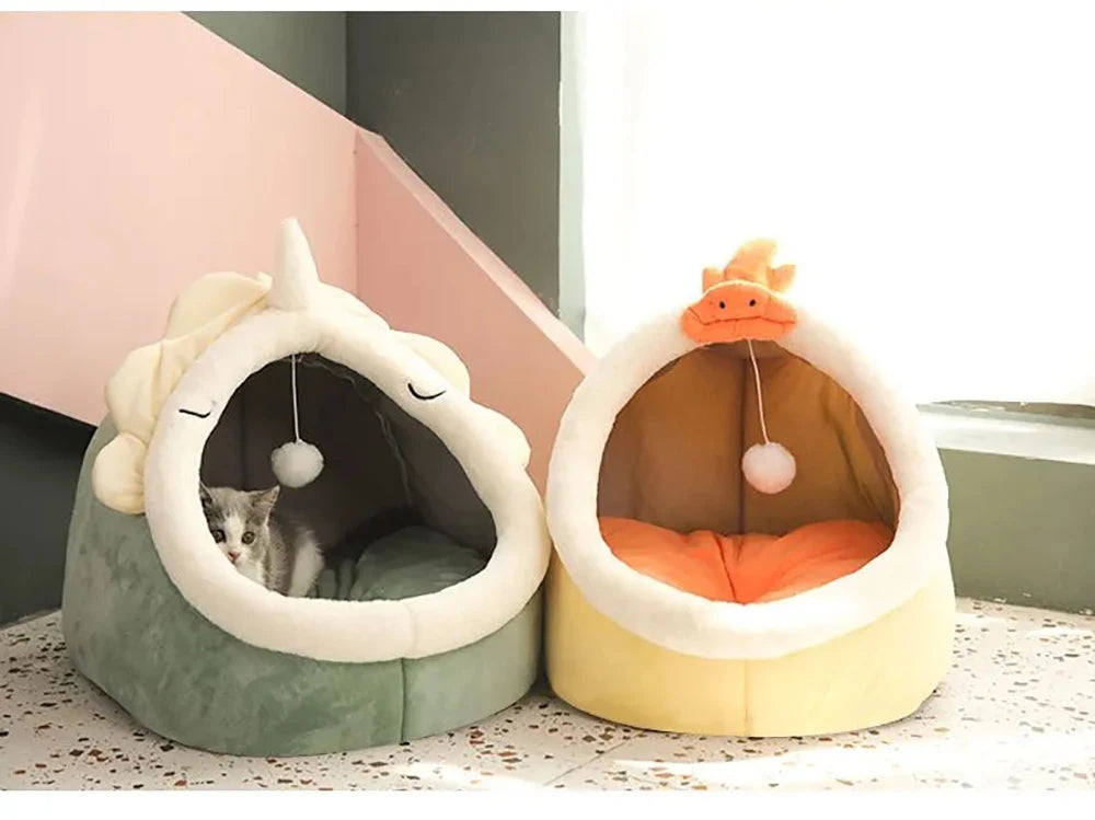 Foldable Deep Sleep Cat Bed Cave – Washable Cartoon Pet House for Cats & Small Dogs
