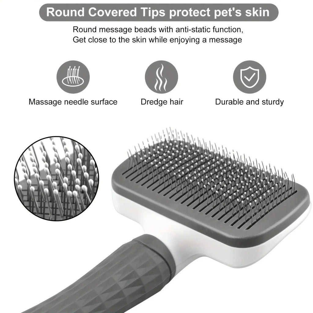 Pet Grooming Brush Self Cleaning Slicker Comb for Dogs Cats - Stainless Steel Needle Deshedding Tool Remove Floating Hair Knots