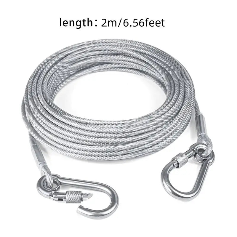 Double-Headed Dog Tie Out Cable Leash – Heavy Duty Steel Wire Outdoor Training Traction Rope