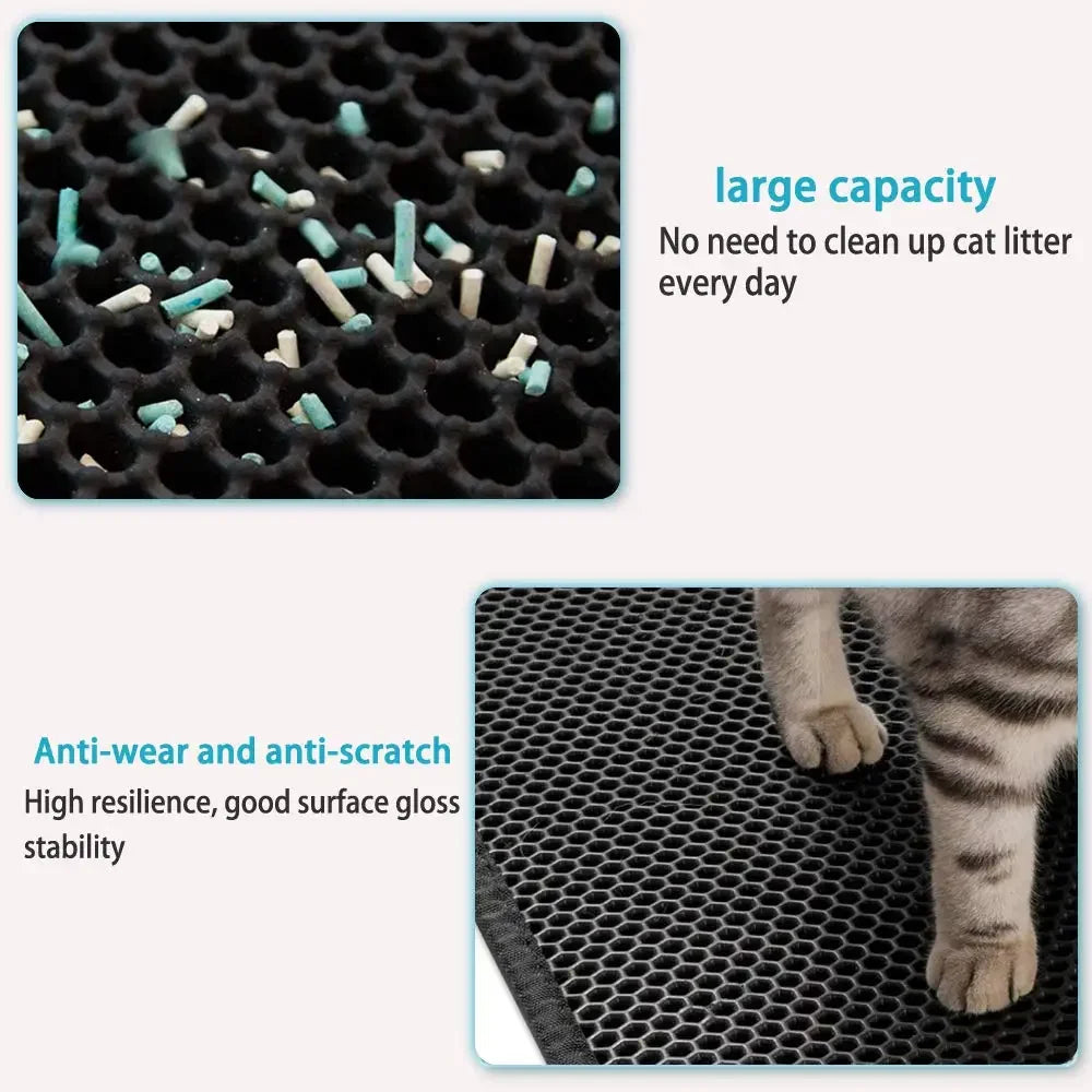 Non-Slip Waterproof Double Layer Cat Litter Mat – Washable Pet Litter Catcher Pad for Clean Home