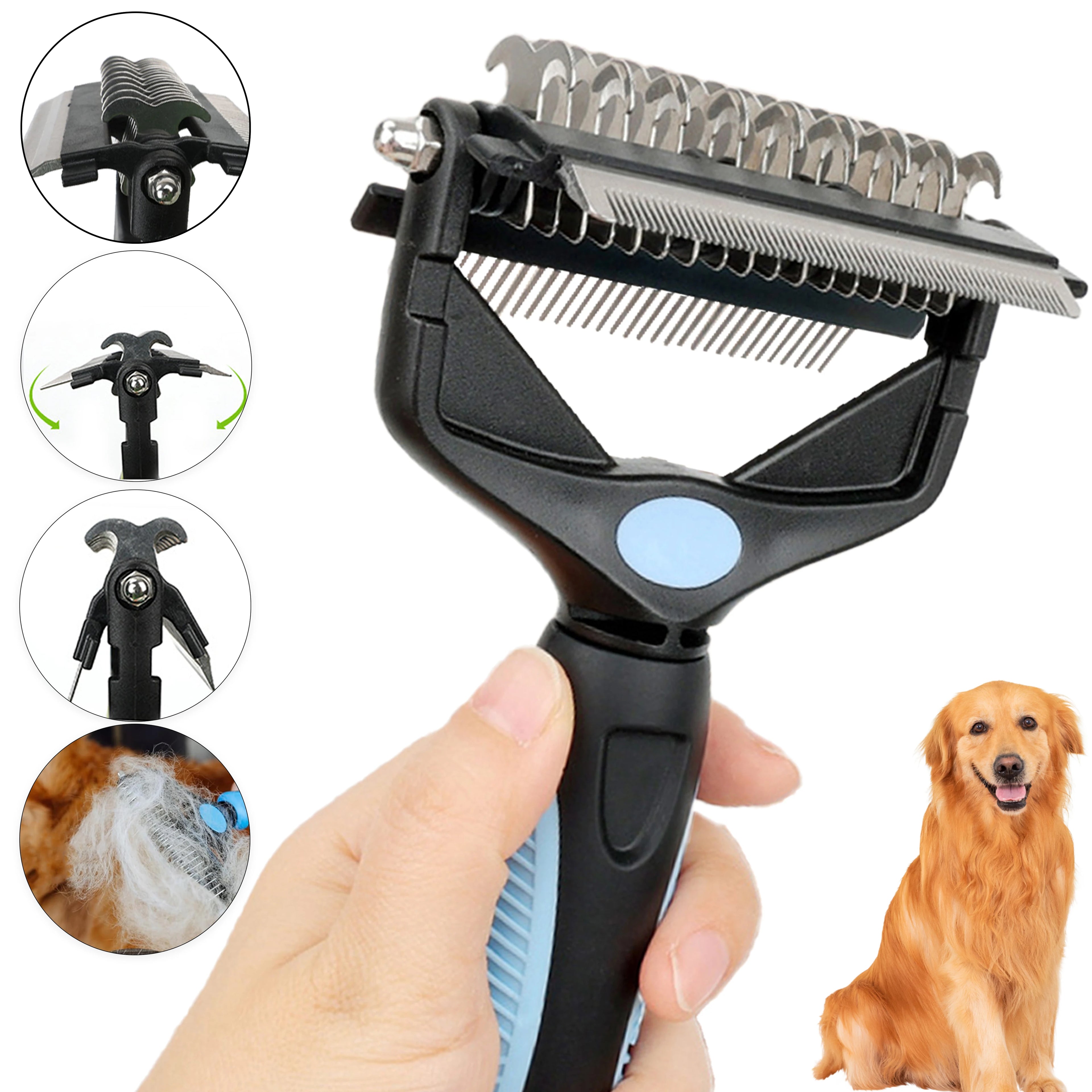 3-in-1 Pet Deshedding Brush | Dog & Cat Hair Remover, Knot Cutter & Grooming Comb