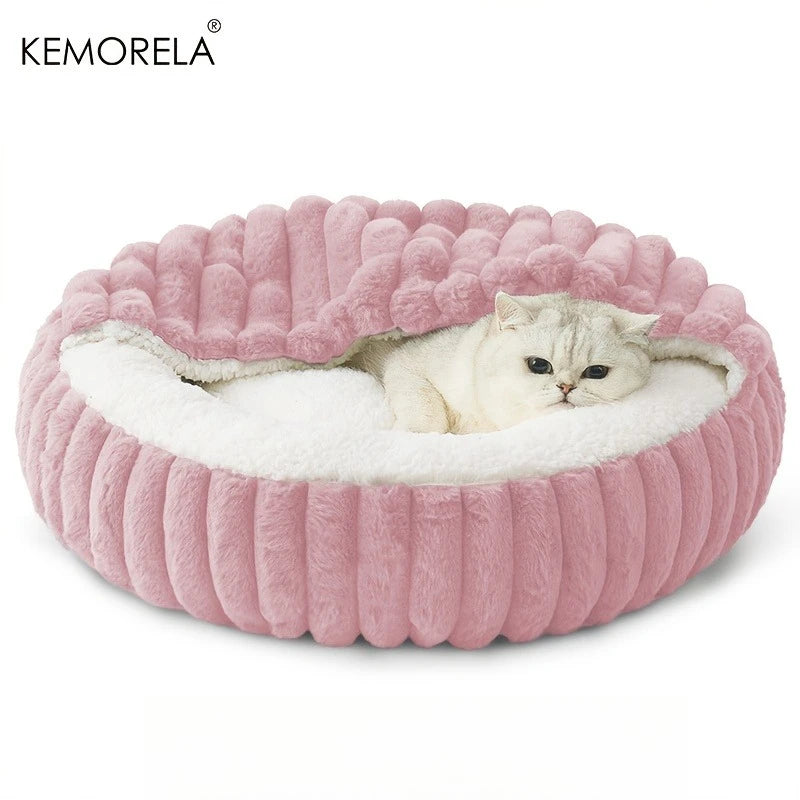 Warm Calming Hooded Cat Cave Bed for Cats & Puppies – Non-Slip Indoor Sleeping Cushion for Kittens & Small Dogs