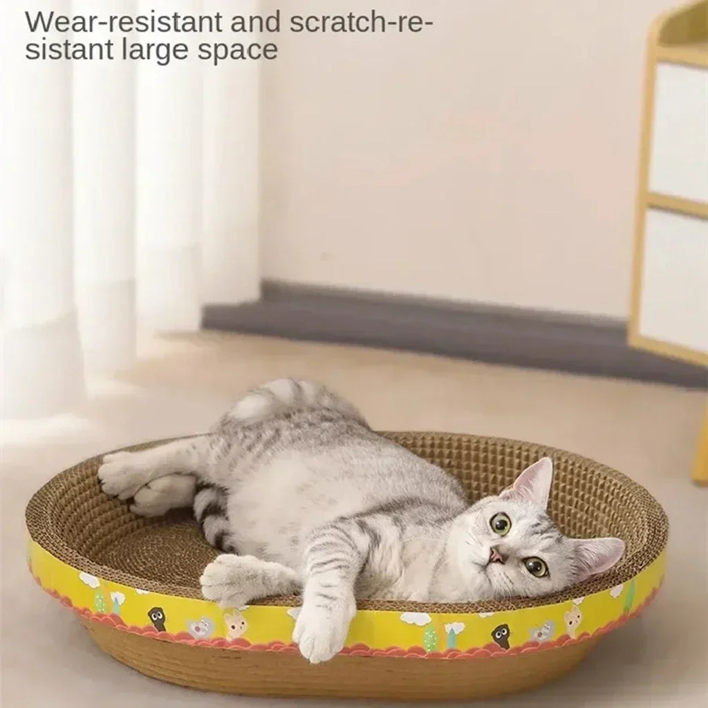Oval Cat Scratching Board Bed – Corrugated Cardboard Cat Scratcher for Claw Grinding, Sleeping & Furniture Protection