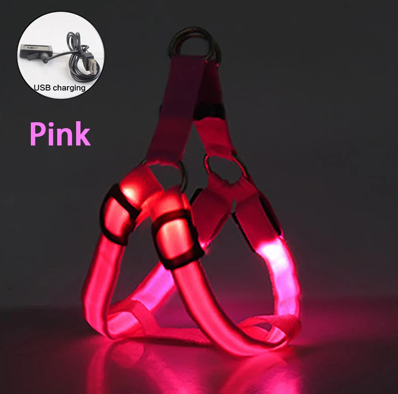 LED Dog Harness USB Rechargeable – Adjustable Flashing No Pull Safety Harness with Reflective Lights for Small, Medium & Large Dogs