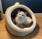Foldable Deep Sleep Cat Bed Cave – Washable Cartoon Pet House for Cats & Small Dogs
