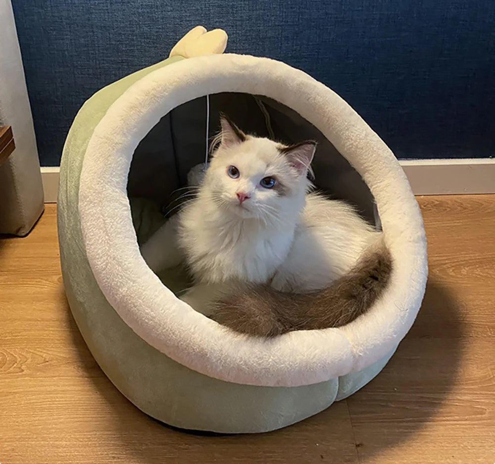 Foldable Deep Sleep Cat Bed Cave – Washable Cartoon Pet House for Cats & Small Dogs
