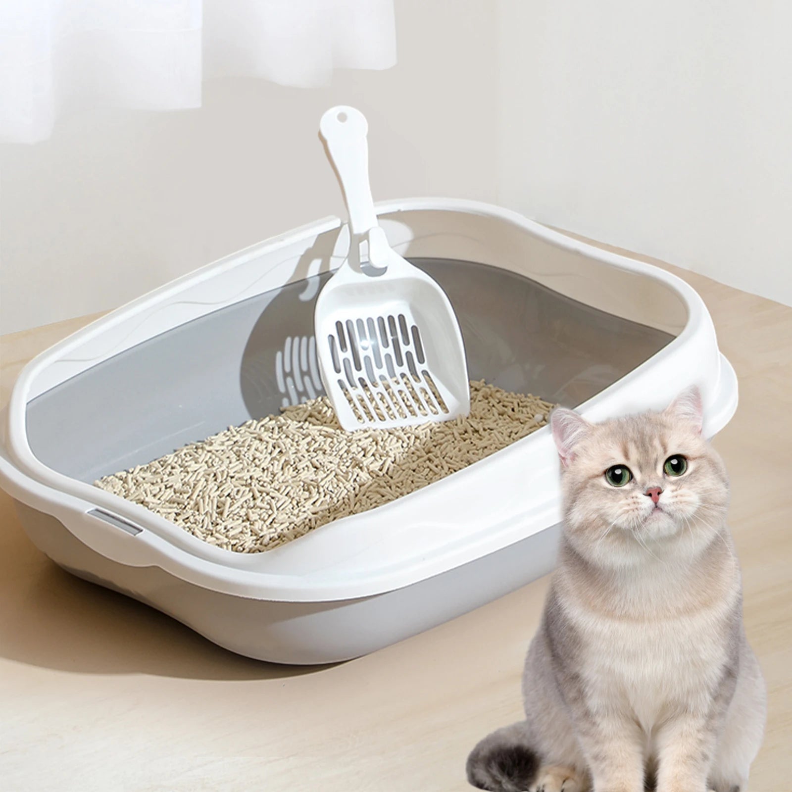 Semi-Enclosed Cat Litter Box – Large Spatter-Proof Cat Toilet with Anti-Tracking Pedal and Open Ventilation Design