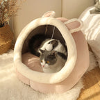 Foldable Deep Sleep Cat Bed Cave – Washable Cartoon Pet House for Cats & Small Dogs