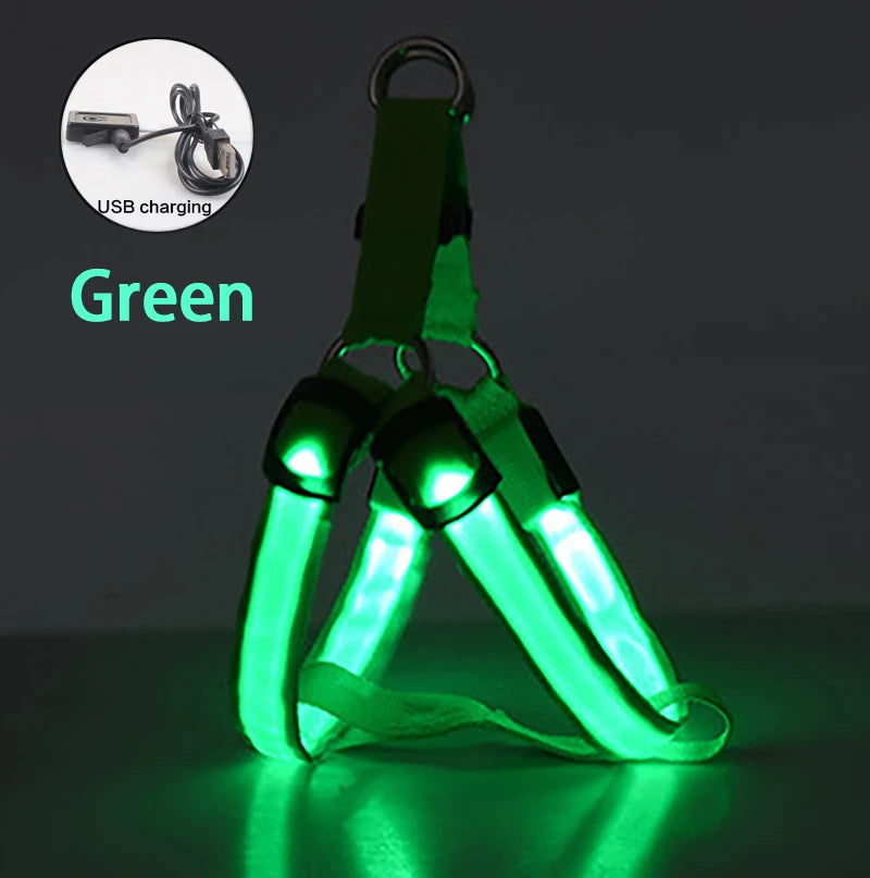 LED Dog Harness USB Rechargeable – Adjustable Flashing No Pull Safety Harness with Reflective Lights for Small, Medium & Large Dogs