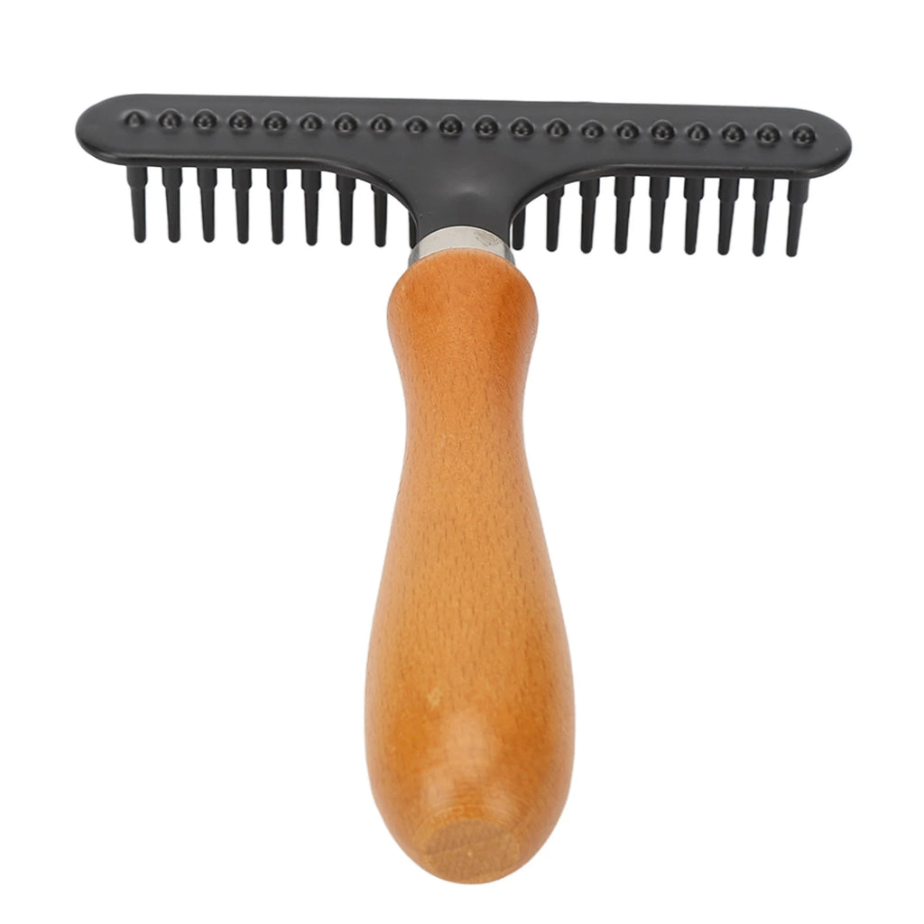 Pet Grooming Rake Brush for Cats & Dogs | Wooden Handle Deshedding Comb