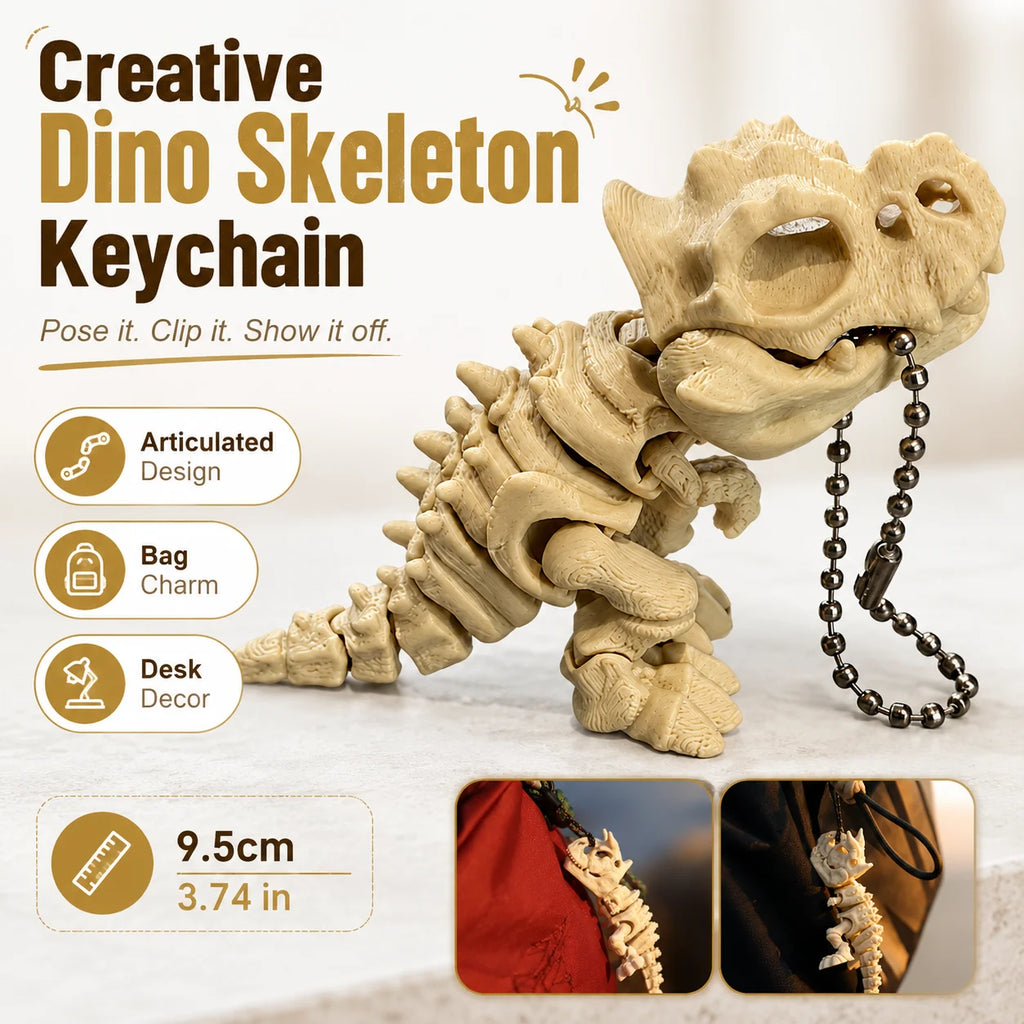 3D Printed T-Rex Skeleton Keychain – Articulated Dinosaur Fidget Model