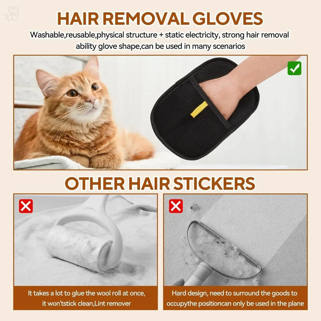 Reusable Pet Hair Removal Gloves – Double-Sided Static Grooming & Fur Cleaner for Dogs & Cats