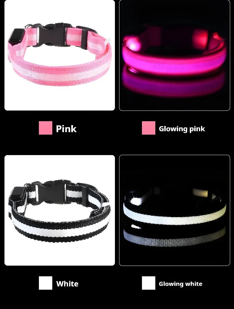 LED Nylon Dog Collar – Flashing Glow in the Dark Night Safety Collar for Dogs