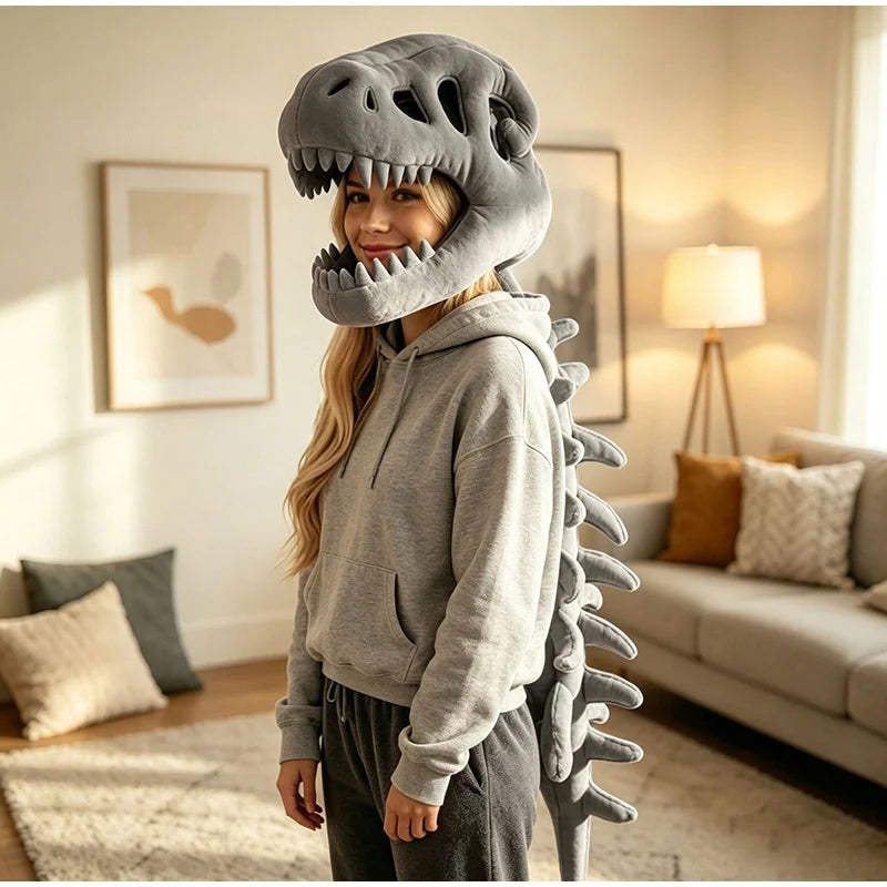Funny T-Rex Skeleton Plush Hat – Dinosaur Bone Fossil Costume Headwear