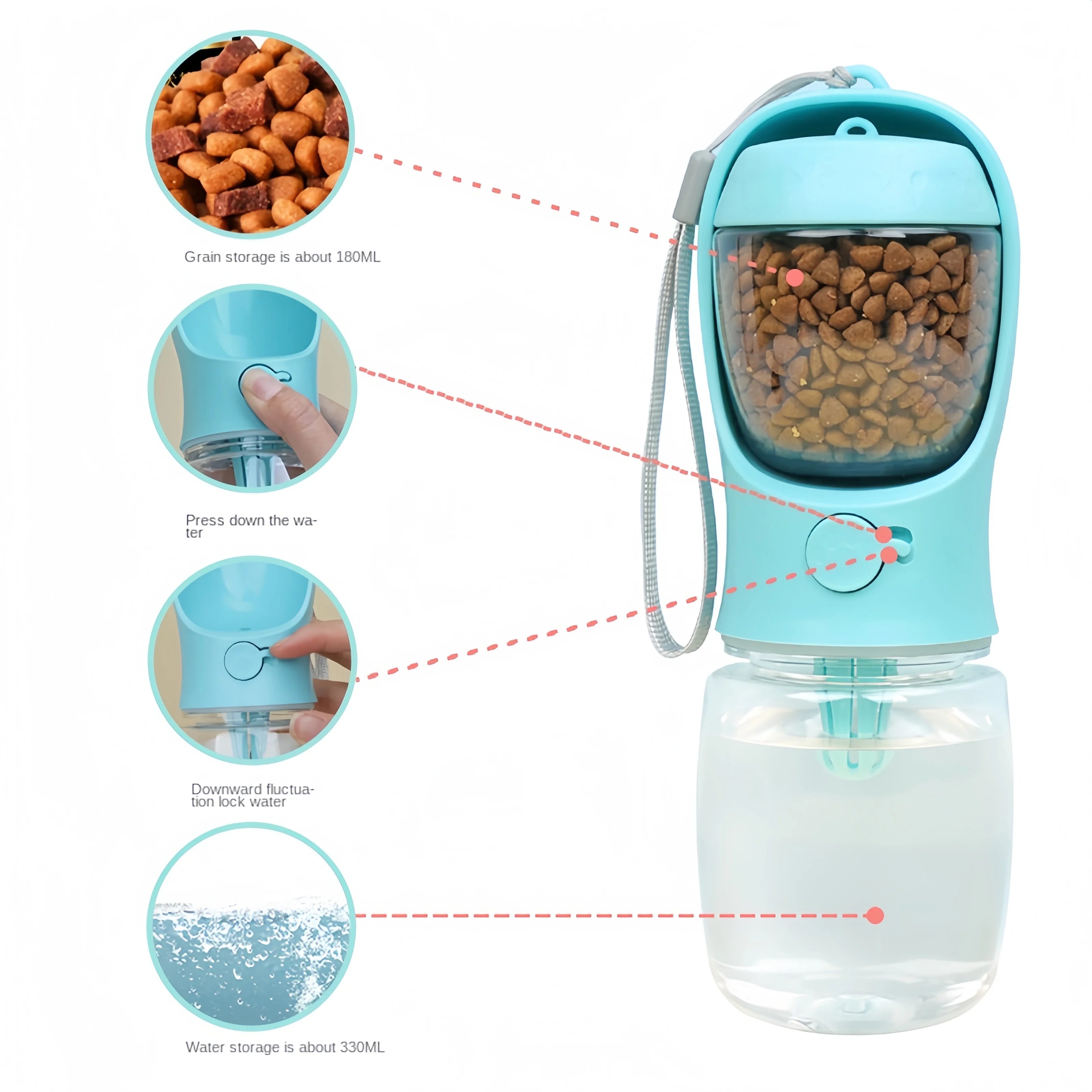 Portable Dog Water Bottle with Food Storage – Travel Feeder Bowl for Dogs & Cats
