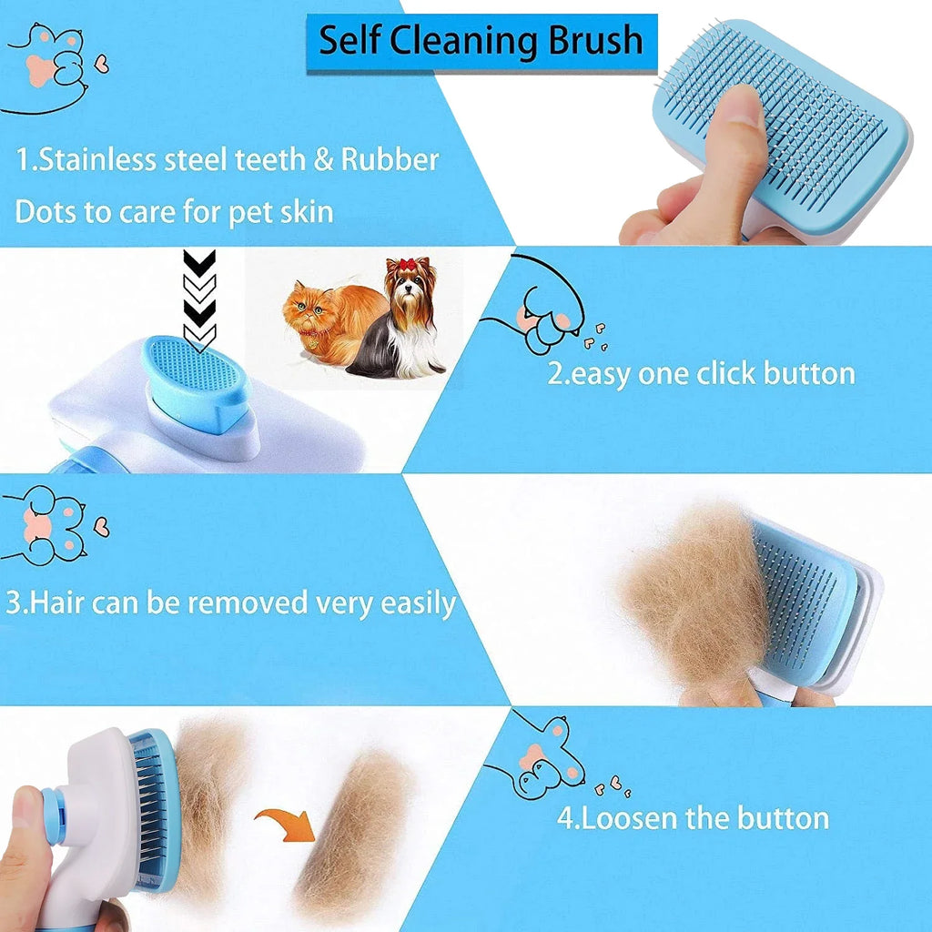 Dog & Cat Grooming Brush – Stainless Steel Pet Hair Remover & Deshedding Comb