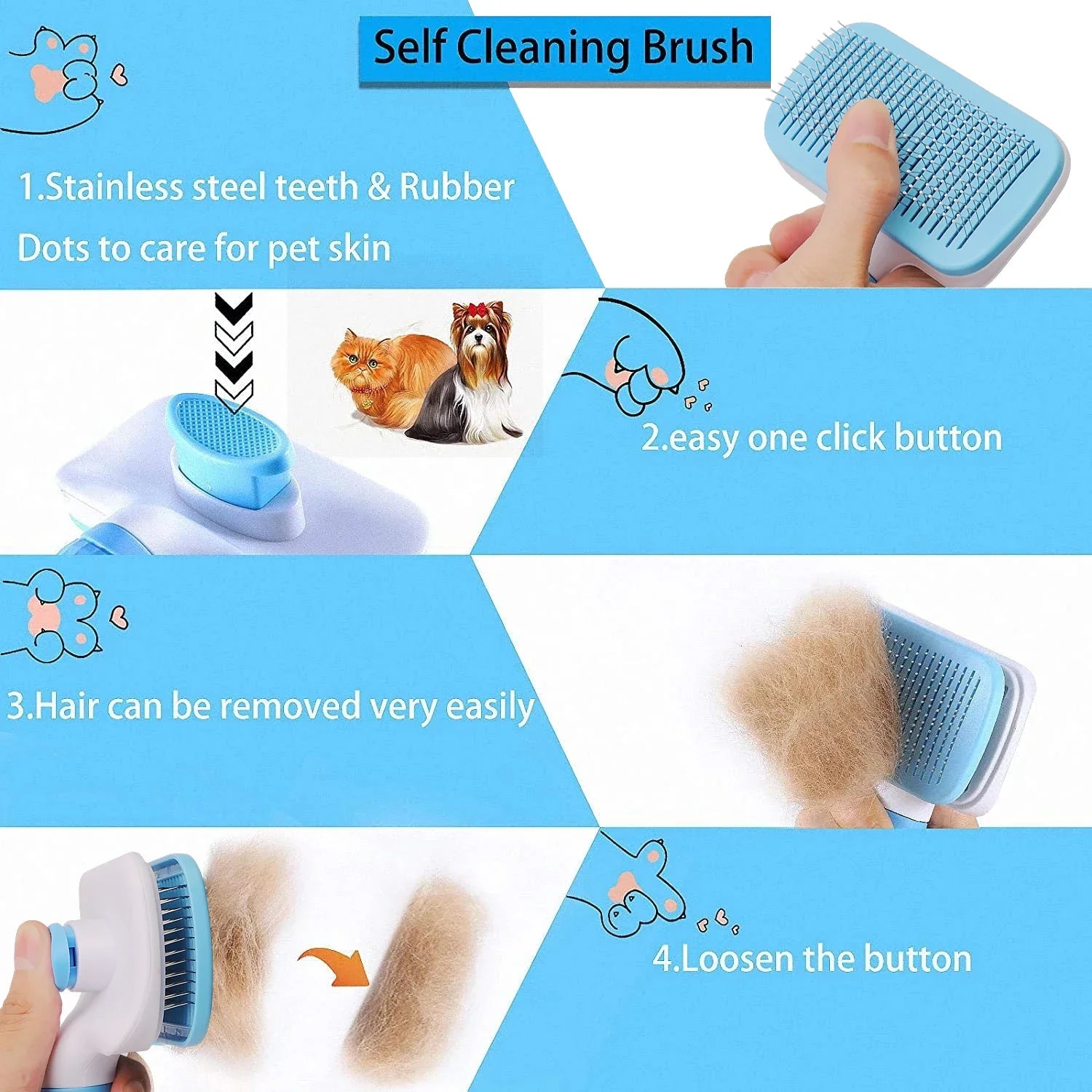 Dog & Cat Grooming Brush – Stainless Steel Pet Hair Remover & Deshedding Comb