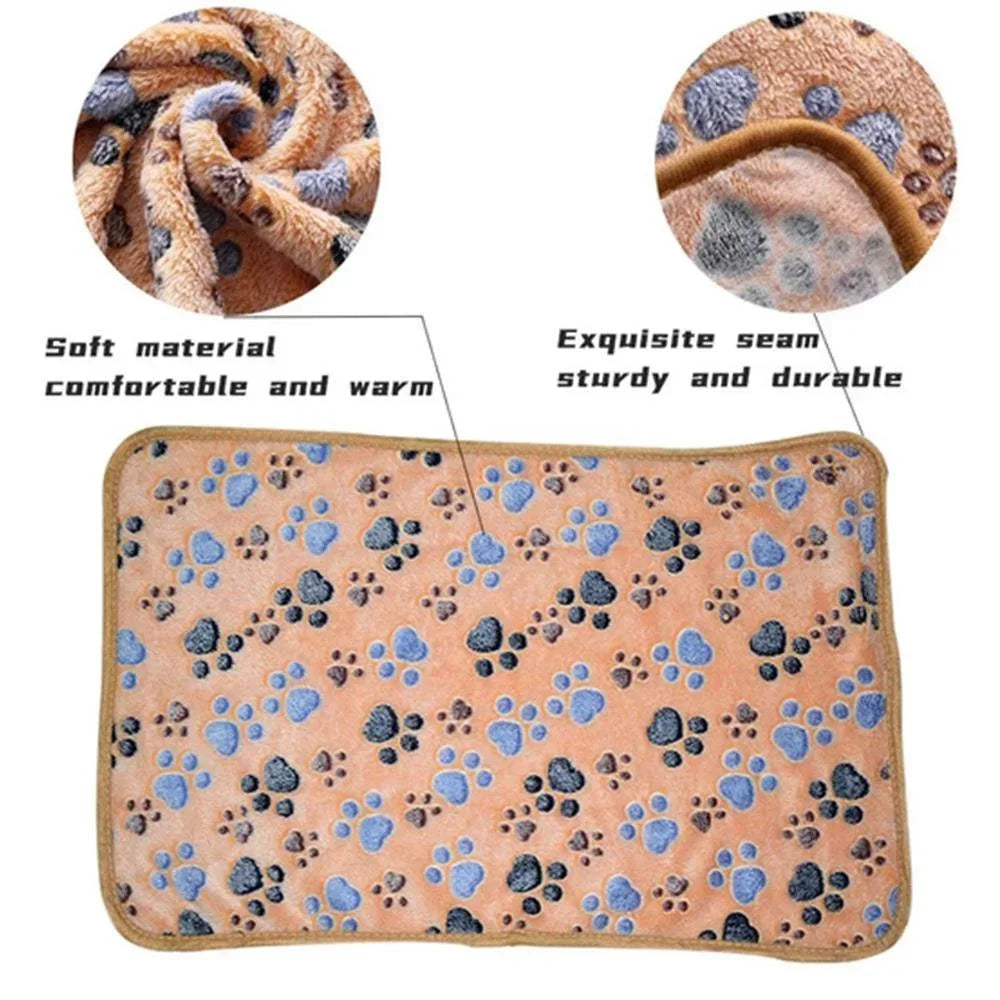 Soft Paw Print Pet Blanket for Dogs and Cats | Coral Fleece Warm Sleeping Pad All Seasons
