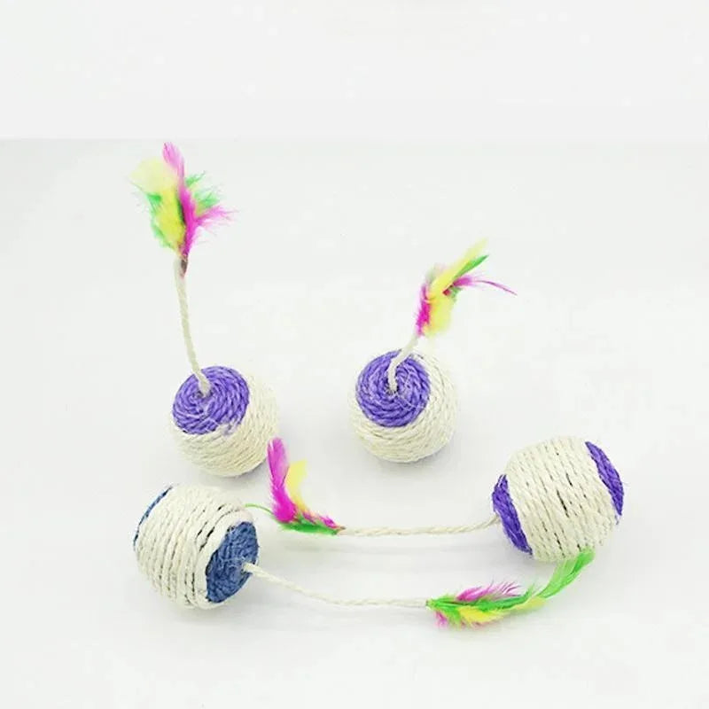 Interactive Sisal Cat Scratching Ball with Feather Toy – Natural Claw Grinder & Training Toy for Kittens and Cats