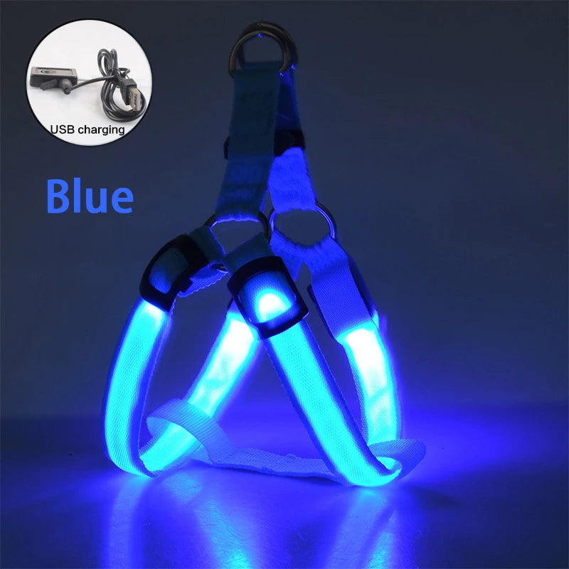 LED Dog Harness USB Rechargeable – Adjustable Flashing No Pull Safety Harness with Reflective Lights for Small, Medium & Large Dogs