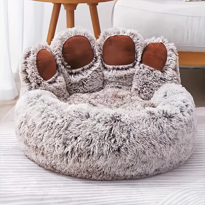Warm Plush Bear Paw Pet Bed for Cats & Medium Dogs – Anti-Anxiety Calming Donut Cushion