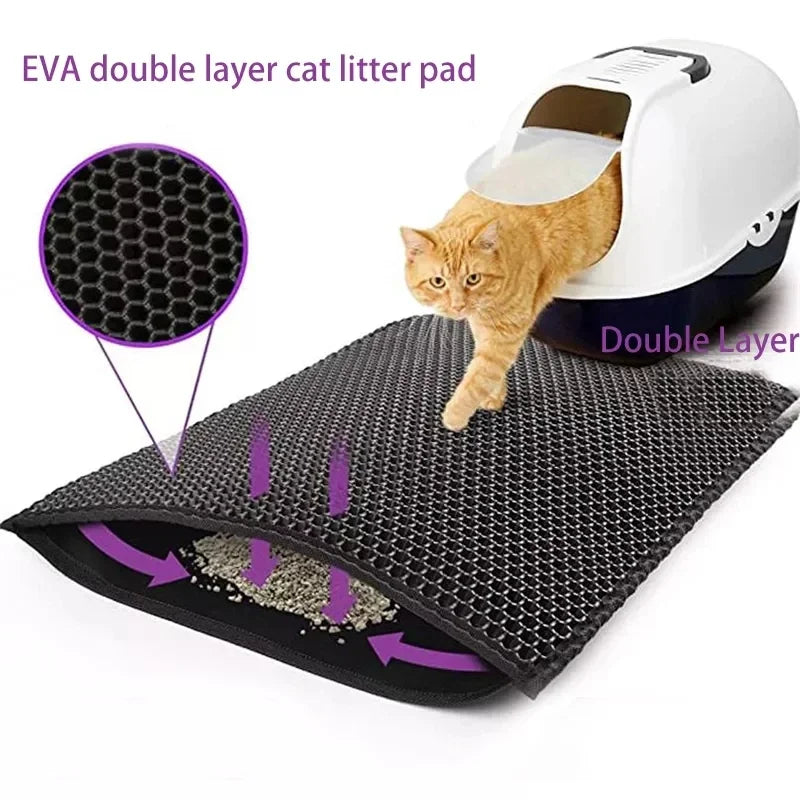 Non-Slip Waterproof Double Layer Cat Litter Mat – Washable Pet Litter Catcher Pad for Clean Home