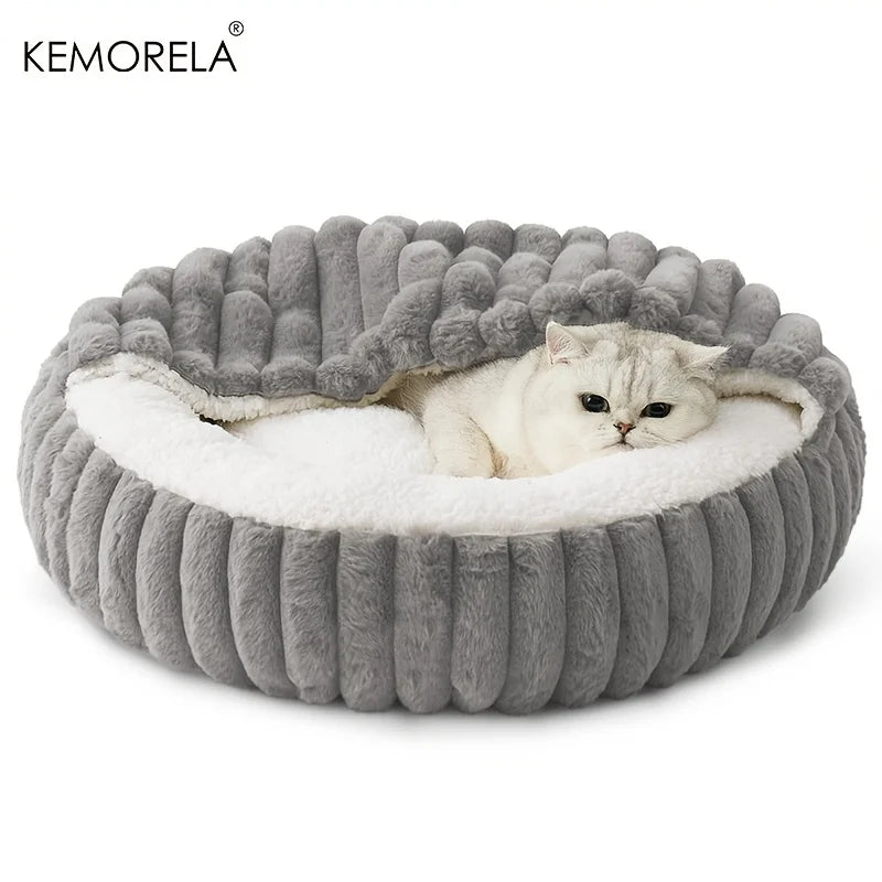 Warm Calming Hooded Cat Cave Bed for Cats & Puppies – Non-Slip Indoor Sleeping Cushion for Kittens & Small Dogs