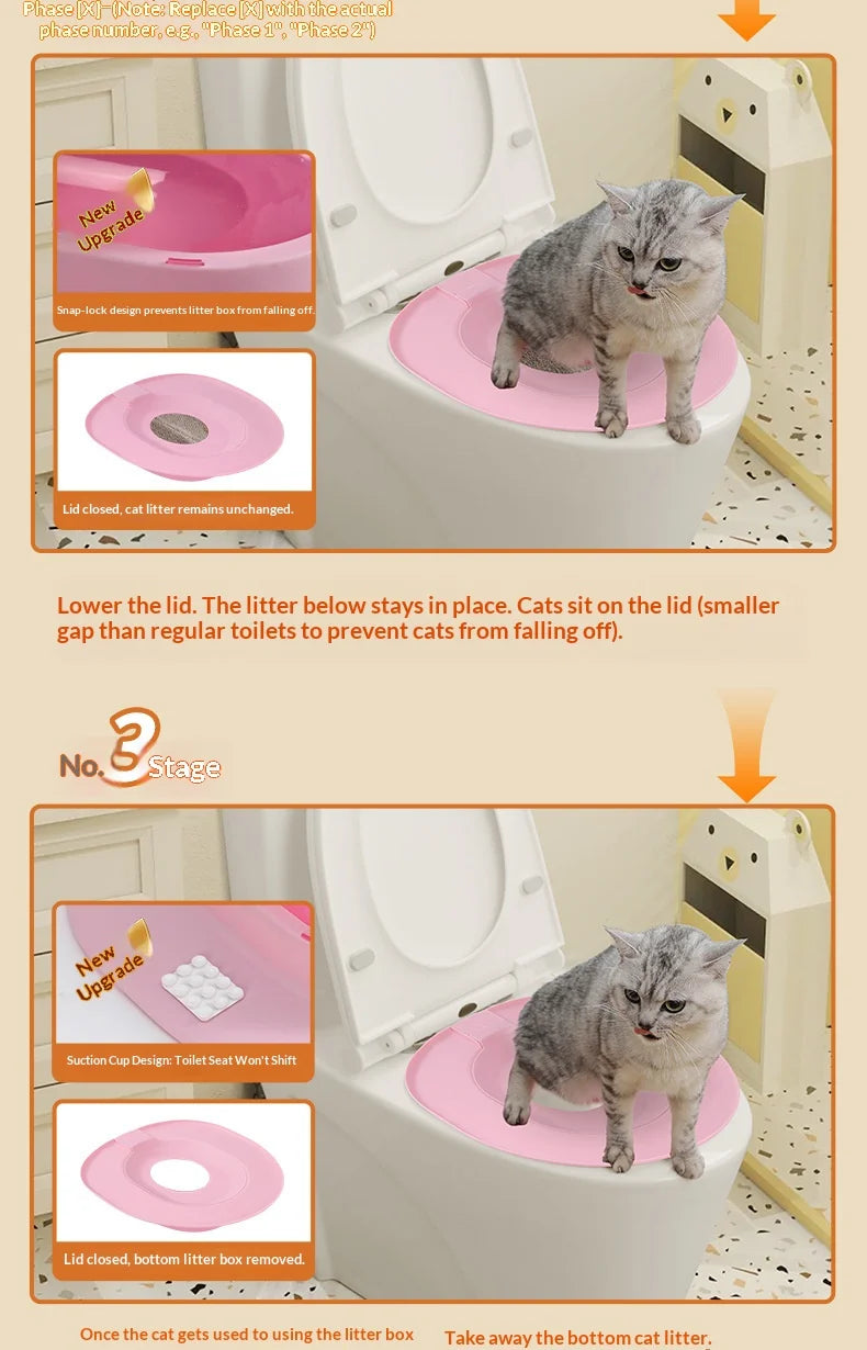Reusable Cat Toilet Training Kit – Plastic Cat Toilet Trainer Seat for Litter-Free Potty Training Cats and Kittens