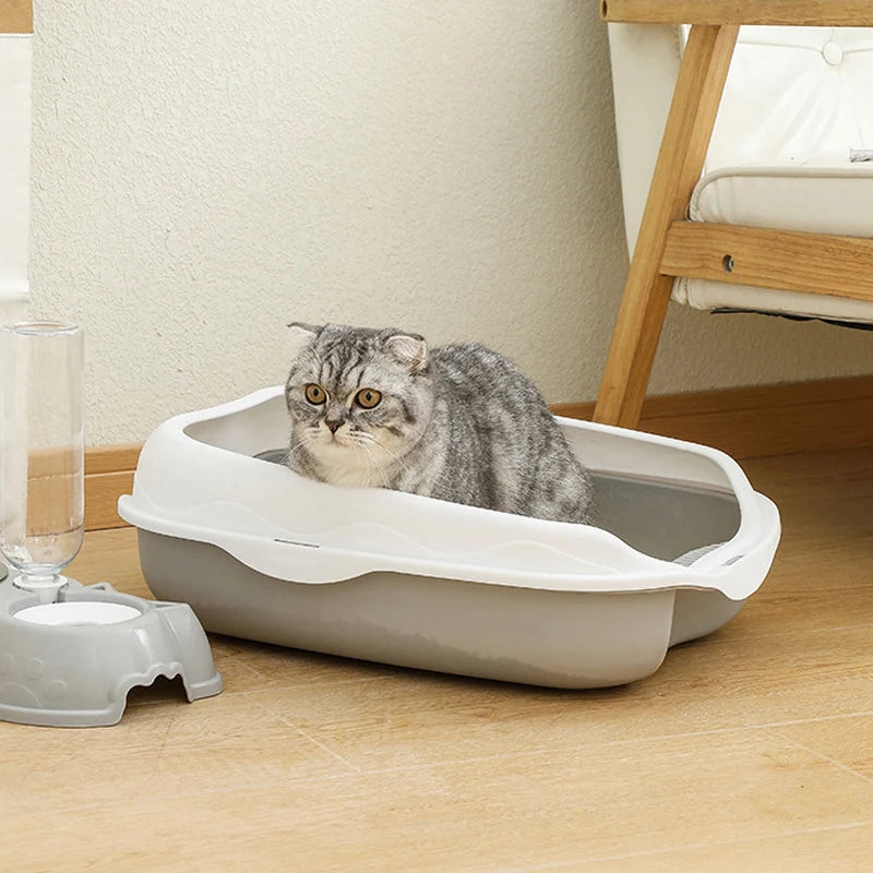 Semi-Enclosed Cat Litter Box – Large Spatter-Proof Cat Toilet with Anti-Tracking Pedal and Open Ventilation Design