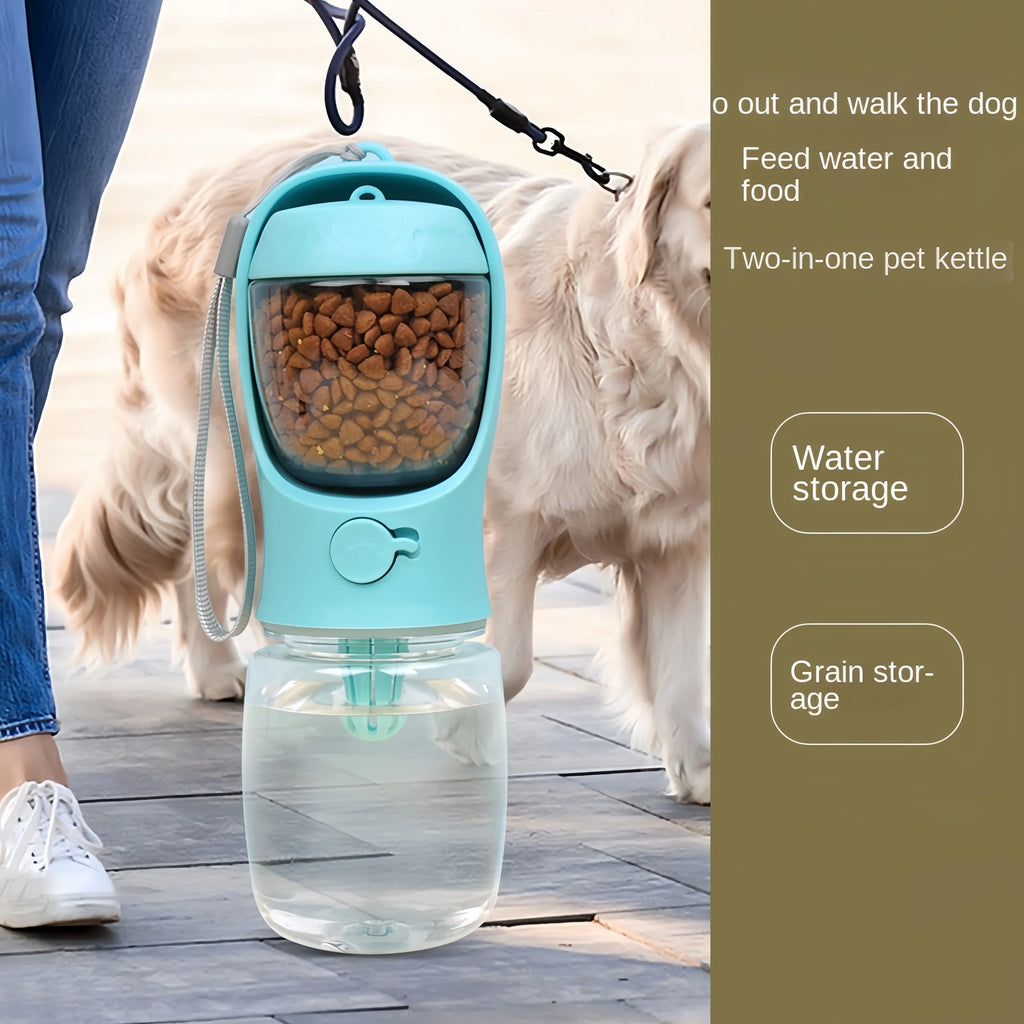 Portable Dog Water Bottle with Food Storage – Travel Feeder Bowl for Dogs & Cats