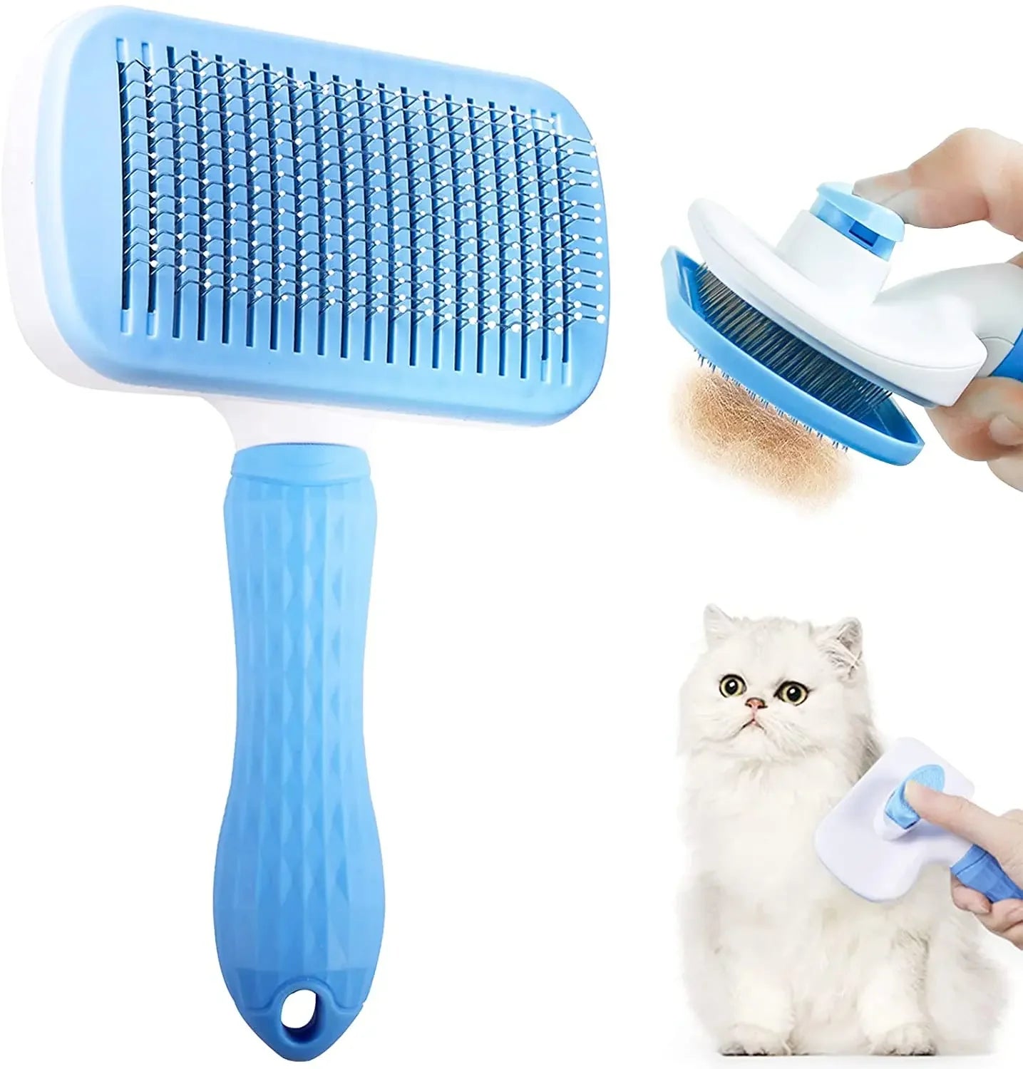 Dog & Cat Grooming Brush – Stainless Steel Pet Hair Remover & Deshedding Comb