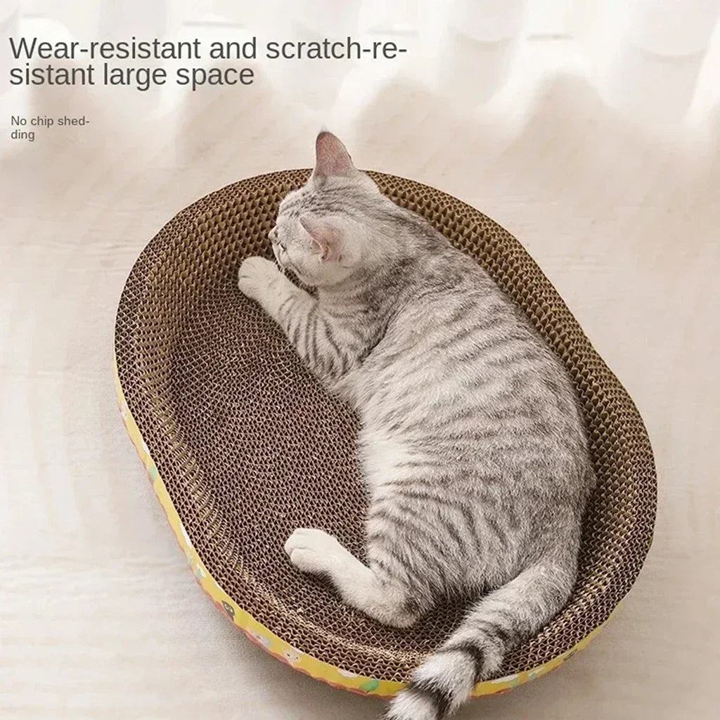 Oval Cat Scratching Board Bed – Corrugated Cardboard Cat Scratcher for Claw Grinding, Sleeping & Furniture Protection