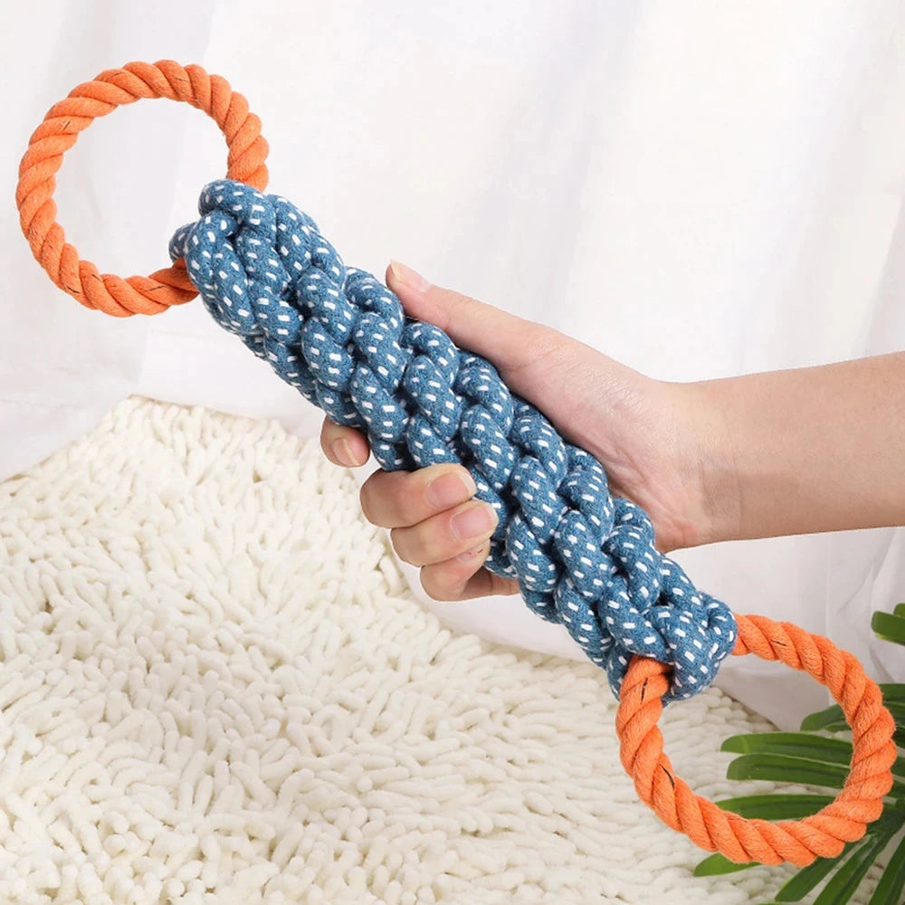 Double Ring Cotton Blend Dog Rope Toy – Durable Bite Resistant Tug and Teeth Cleaning Chew Toy for Medium and Large Dogs