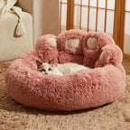 Warm Plush Bear Paw Pet Bed for Cats & Medium Dogs – Anti-Anxiety Calming Donut Cushion