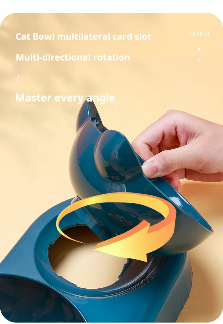 3-in-1 Tilted Cat Bowl Set with Gravity Water Feeder – Neck Protection Pet Feeding Station