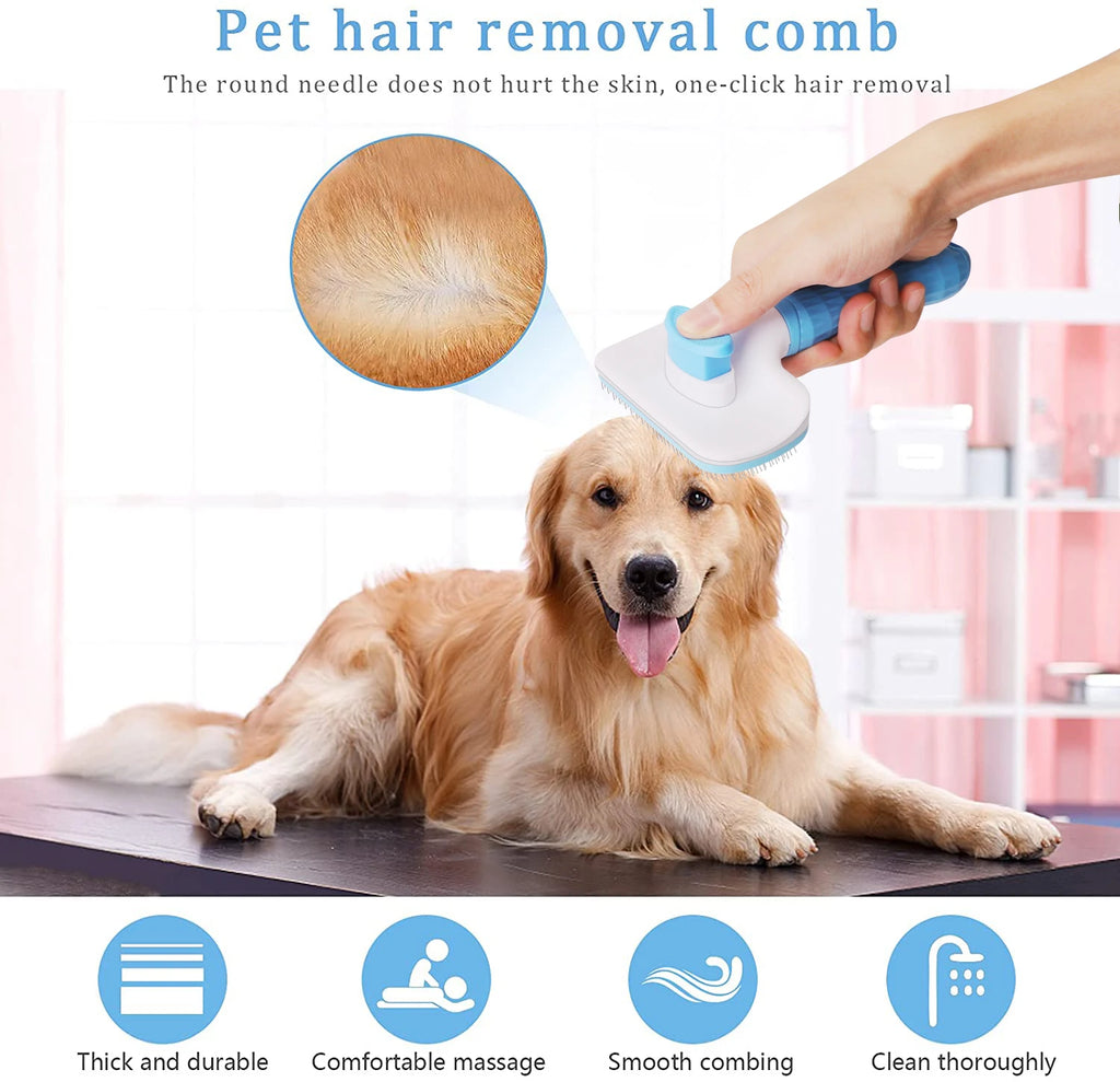 Dog & Cat Grooming Brush – Stainless Steel Pet Hair Remover & Deshedding Comb