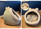 Foldable Deep Sleep Cat Bed Cave – Washable Cartoon Pet House for Cats & Small Dogs