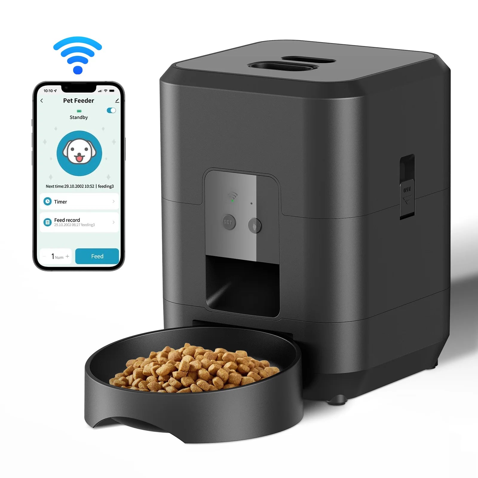 Smart Automatic Cat & Dog Feeder – Timed Portion Control Pet Food Dispenser with LCD Display, Programmable Scheduling & Slow Feeding Bowl