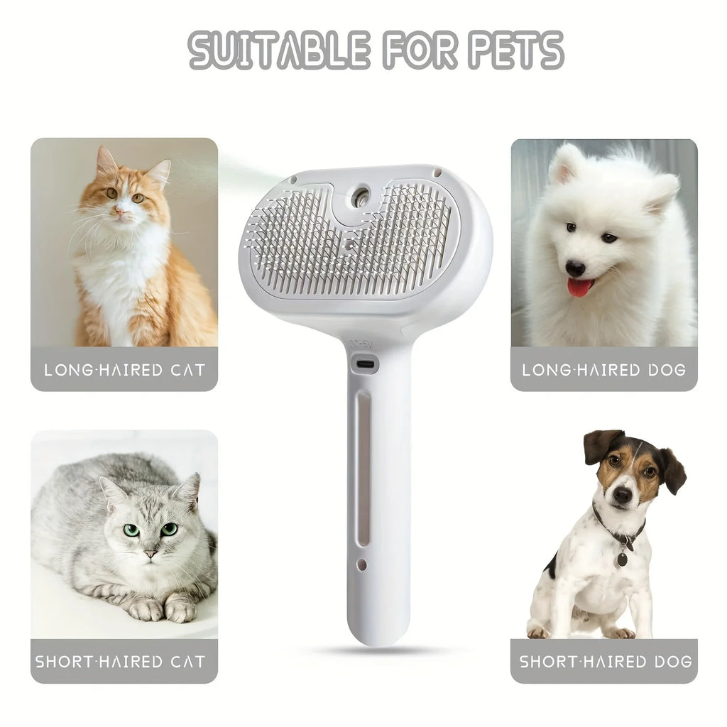 Pet Spray Grooming Comb – Self Cleaning Hair Remover Brush with Mist Humidifier for Dogs & Cats
