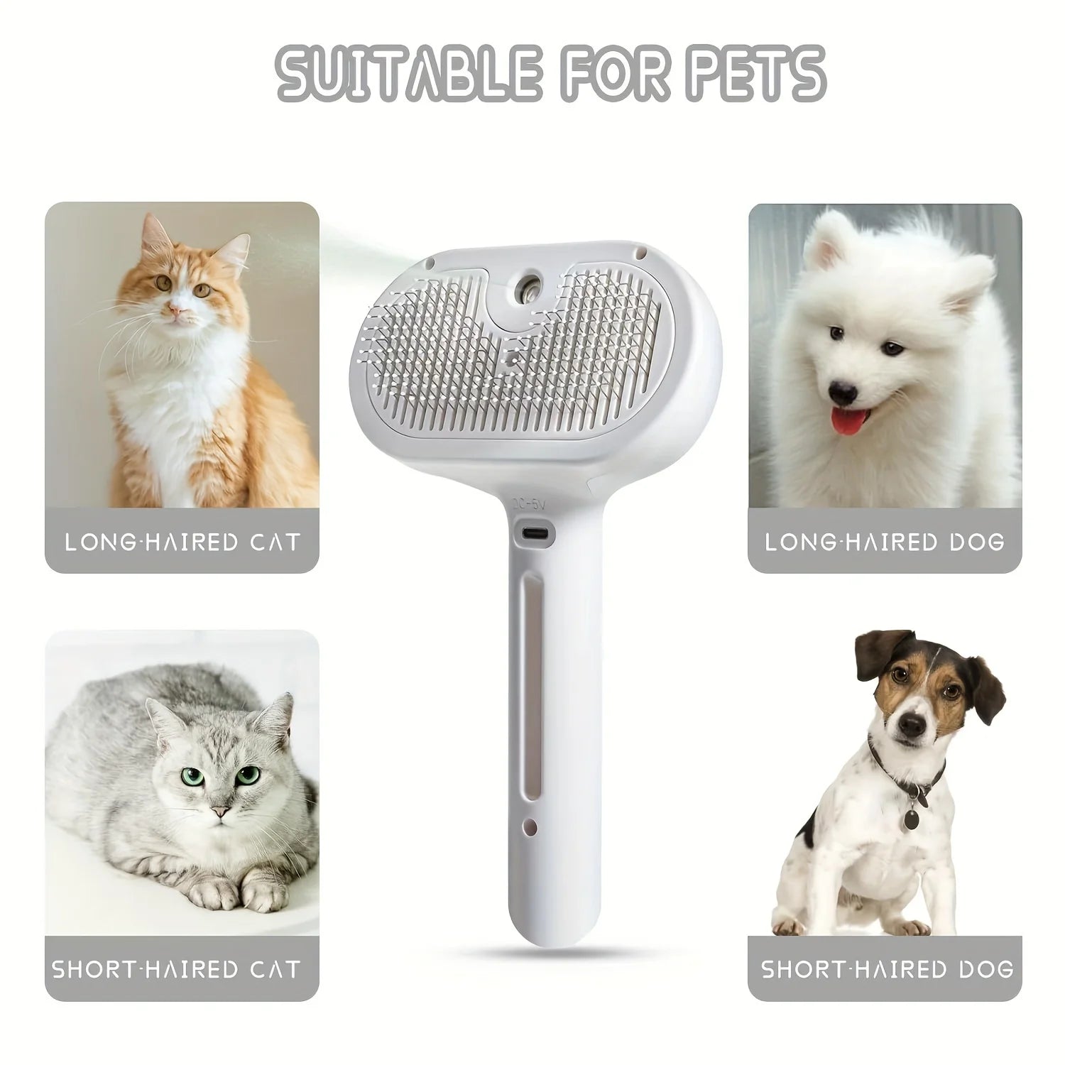 Pet Spray Grooming Comb – Self Cleaning Hair Remover Brush with Mist Humidifier for Dogs & Cats