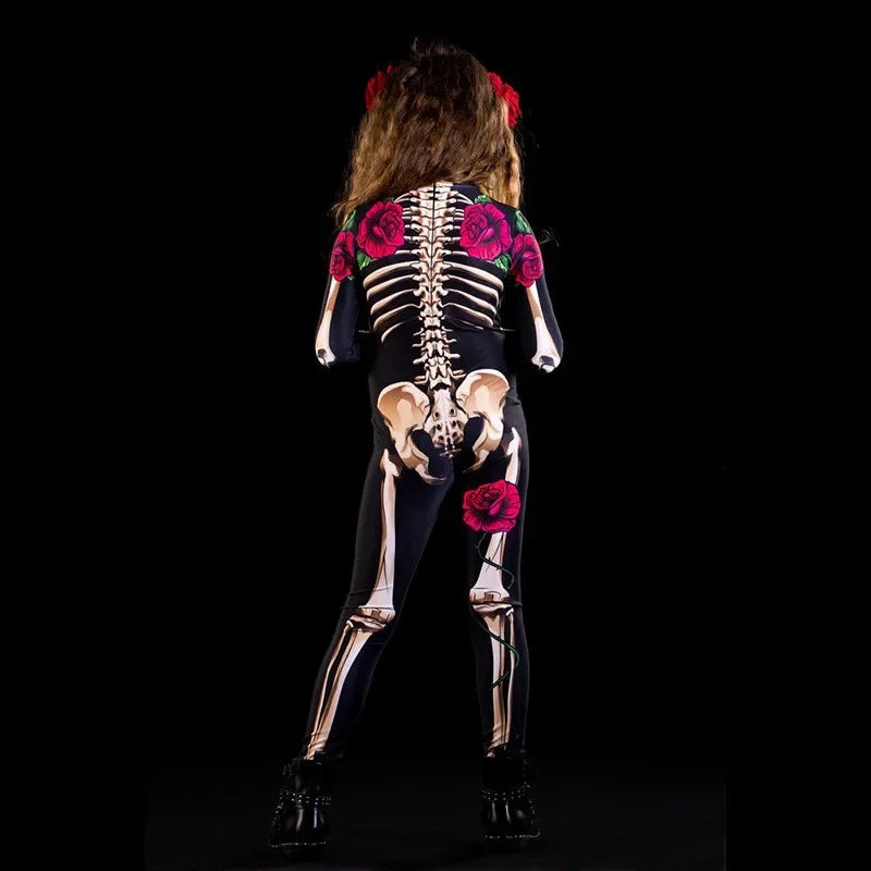 Rose Skeleton Costume Jumpsuit for Women & Girls – Halloween Cosplay Outfit
