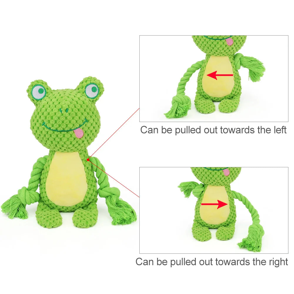 Cute Animal Rope Dog Toy – Plush Squeaky Knot Chew Toy for Puppies and Dogs (Rabbit Monkey Cartoon)
