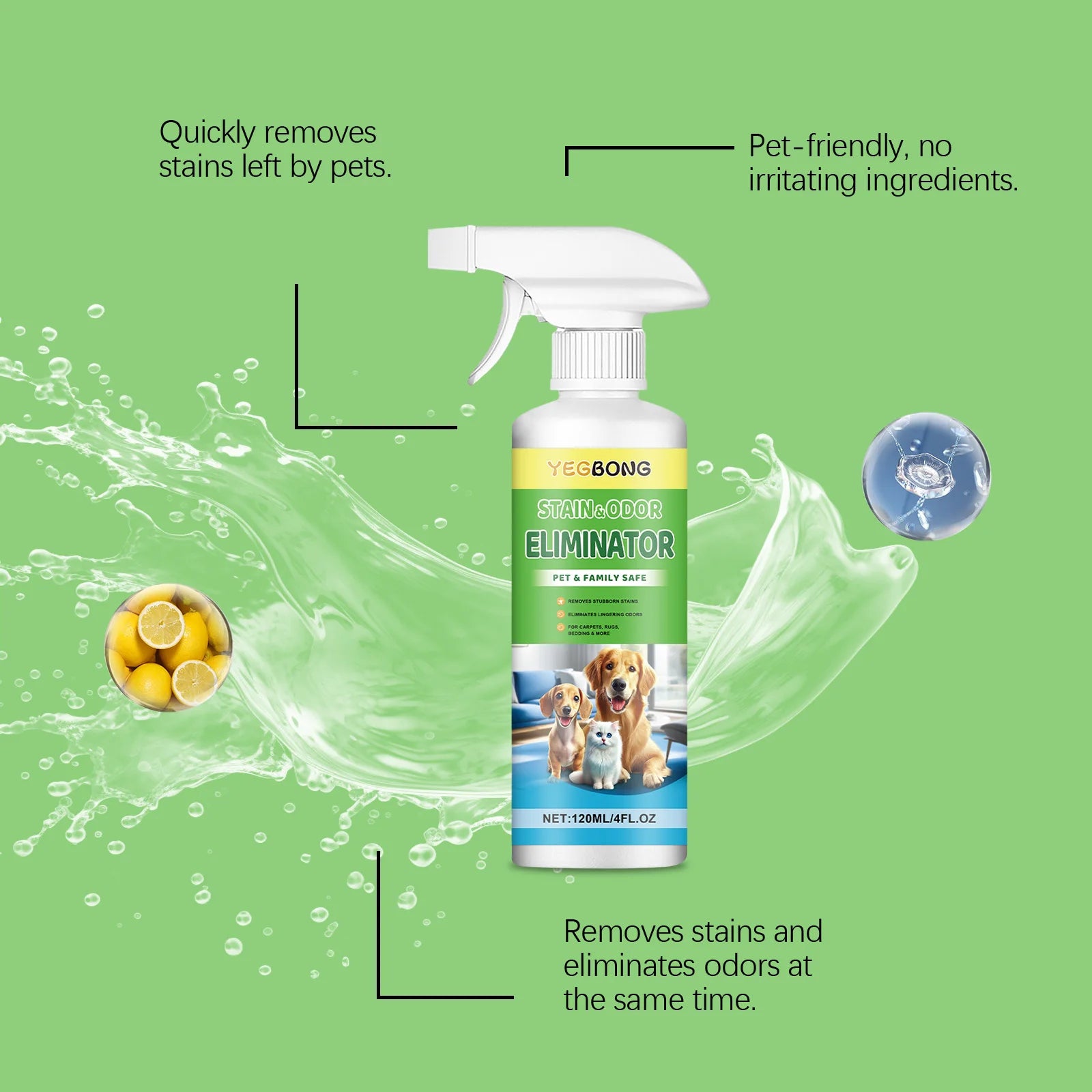 Pet Stain & Odor Remover Spray for Dogs and Cats – Deep Cleaning Urine Stain & Odor Eliminator 120ml