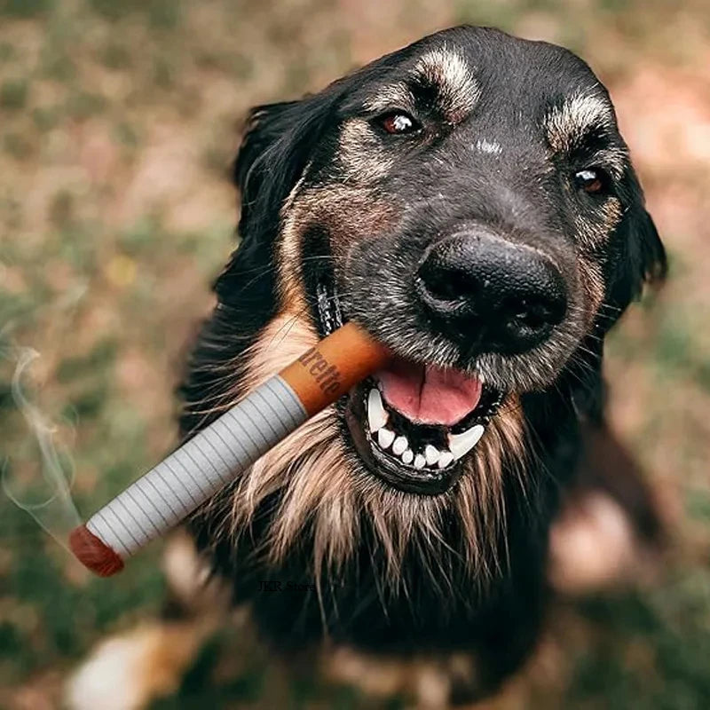 Funny Cigarette Plush Dog Toy – Interactive Squeaky Chew & Teething Toy