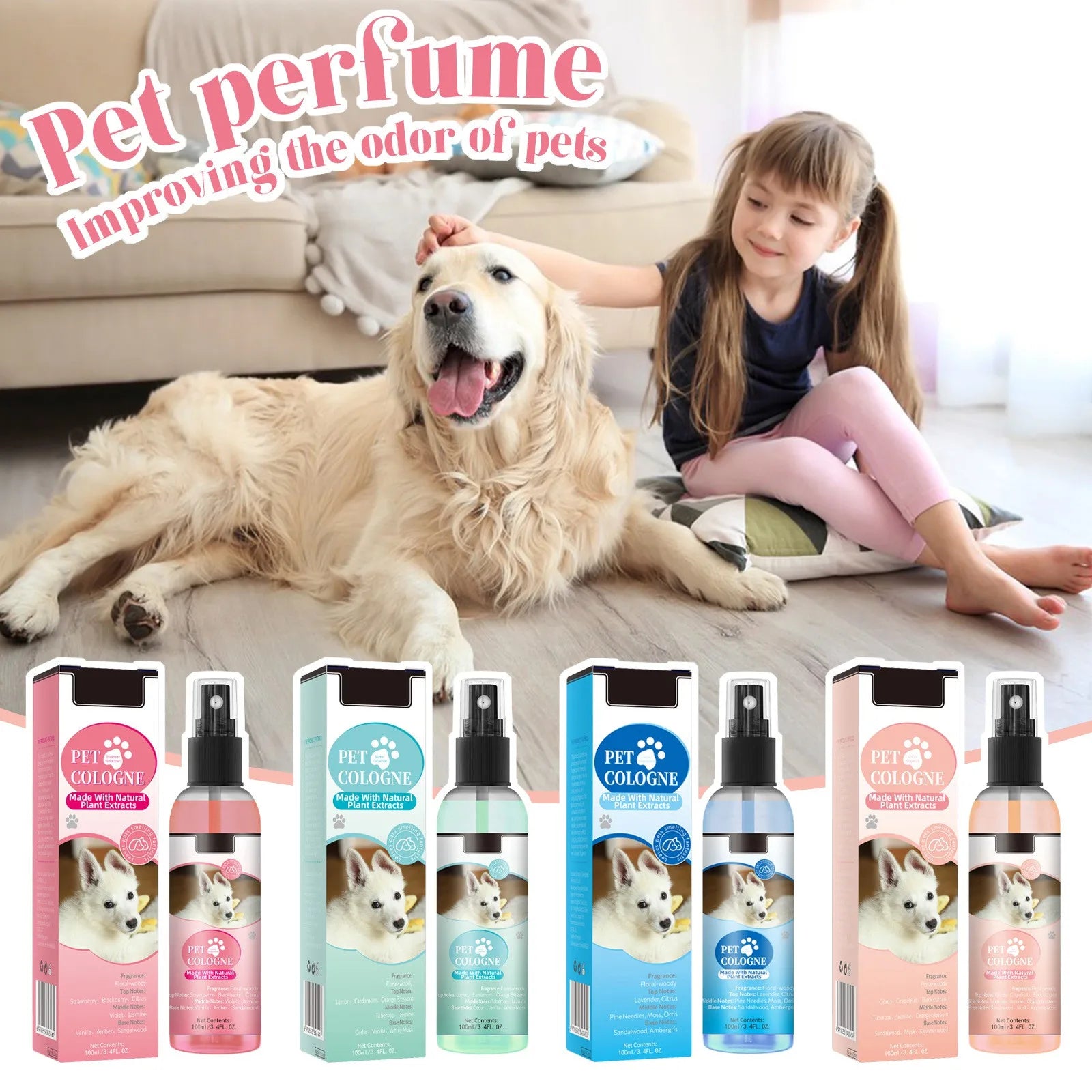 Pet Odor Eliminator Spray for Dogs and Cats – Long Lasting Deodorizing Perfume & Coat Freshener 100ml